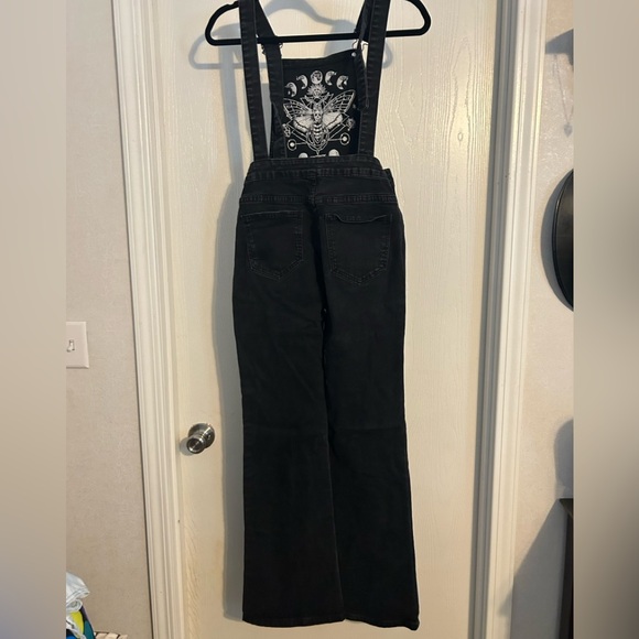 ROMWE Black Gothic Moon Embroidered Denim Overalls - Picture 9 of 11